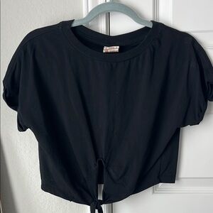 Black Crop Tie-Front Short Sleeve Tee